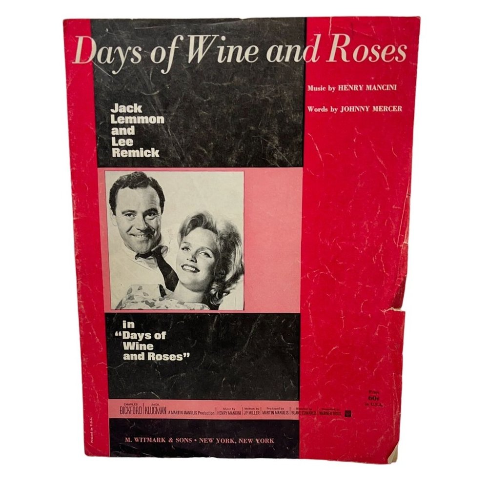 Days of Wine and Roses Piano Sheet Music 1957 Henry Mancini Johnny Mercer